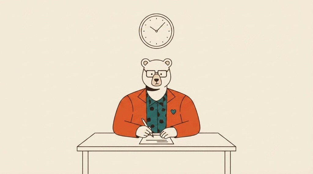 Bear writing a timed mock exam
